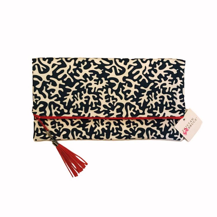 Navy Coral Fold-over Clutch