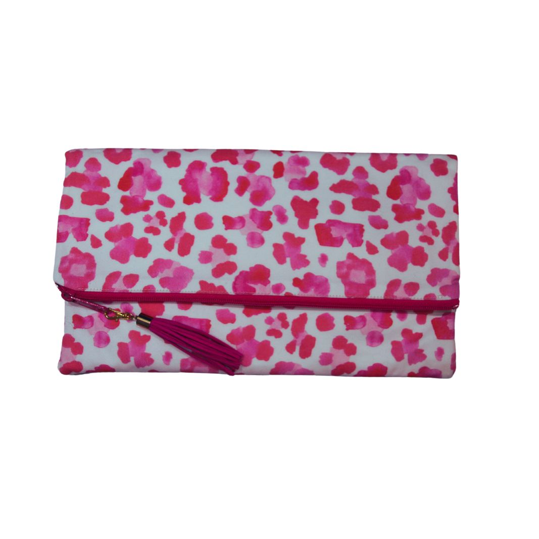 leopard printed foldover clutch featured at