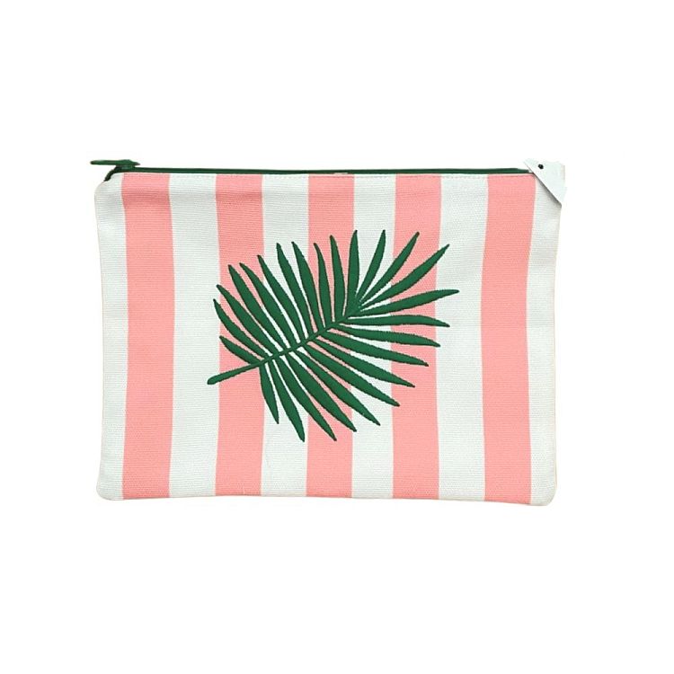 Embroidered  Pink Palm Wristlet